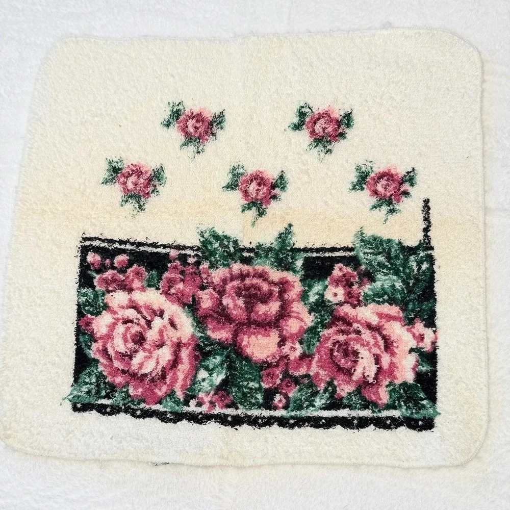 Vintage Floral Washcloth Lot 3 Rose Bath Linens Cottagecore Granny Chic Set USA